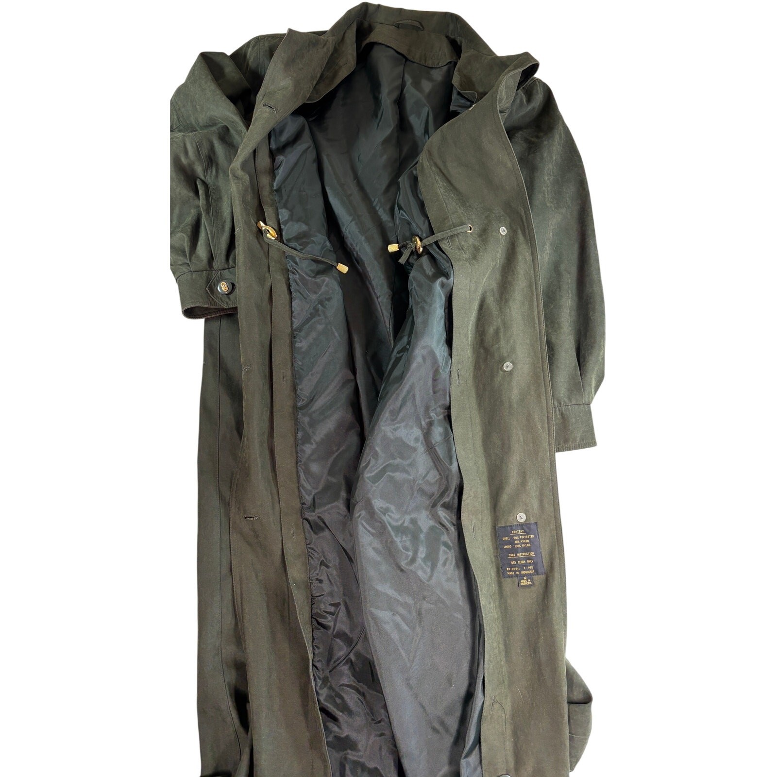 VTG Fleet Street Equestrian Horsebit Trench Coat Jacket Green Y2K Women Sz 12