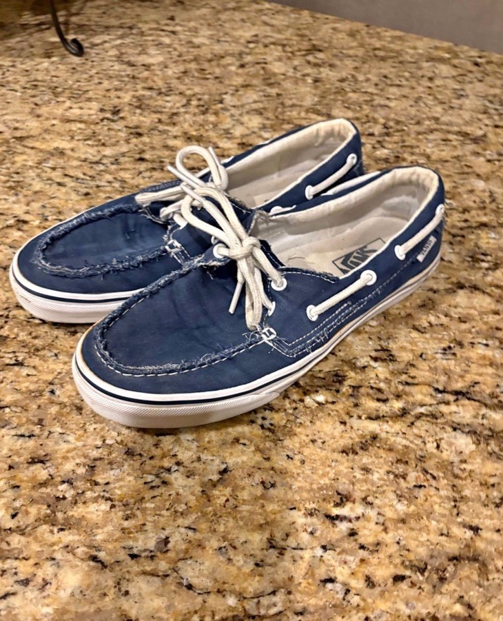Vans Mens 9 Womens 10.5 Blue Frayed Canvas Deck Boat Shoes TB4R