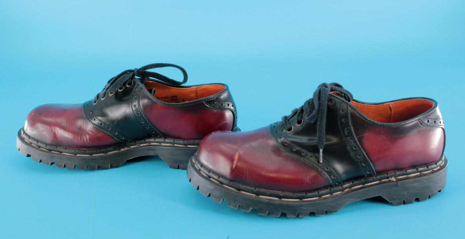 VTG Gripfast Maroon & Black Leather Oxford Shoes Sz 35 / 7 Made In England