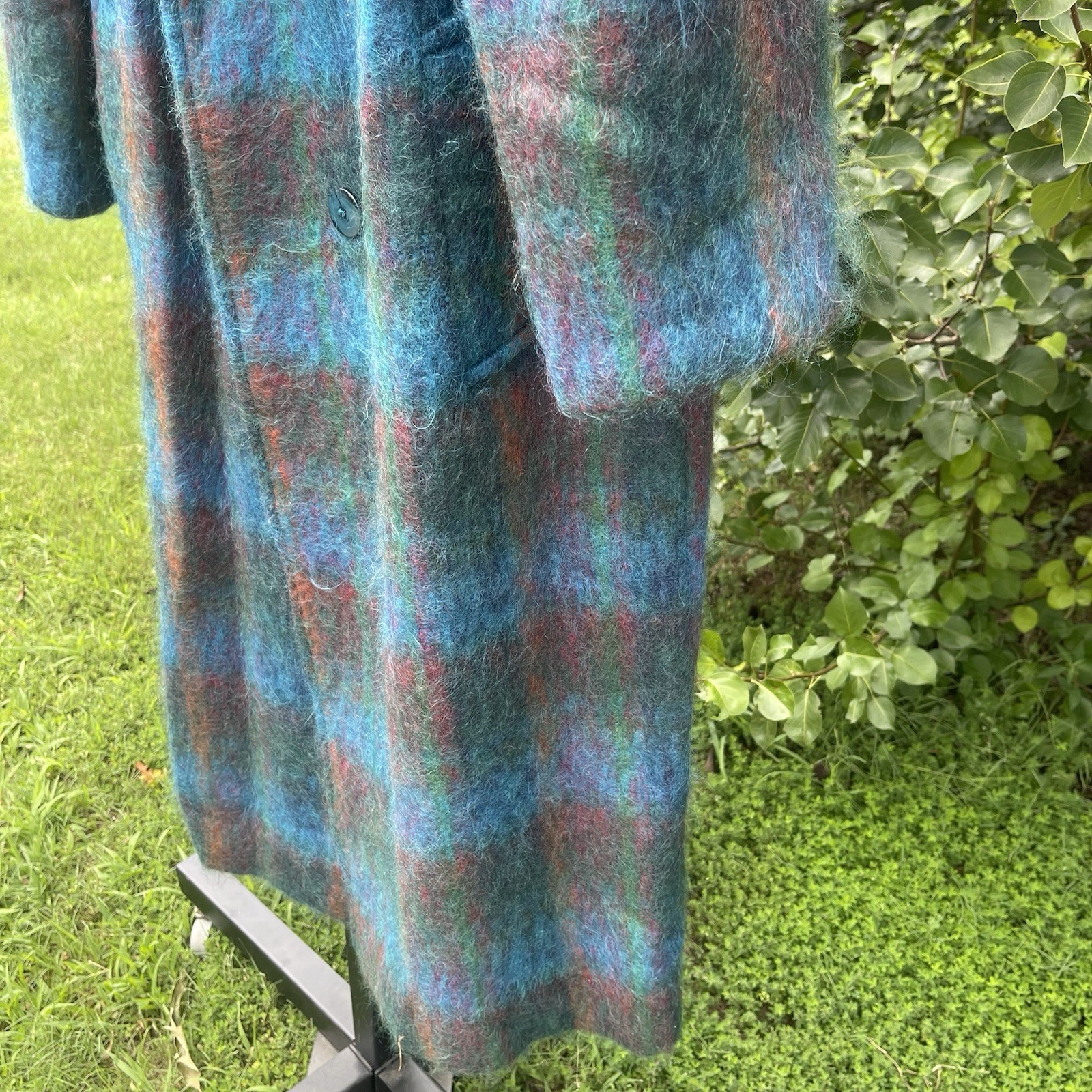Vintage 70s 80s RIEL Coat Company Blue Rainbow Mohair Long Jacket Union made