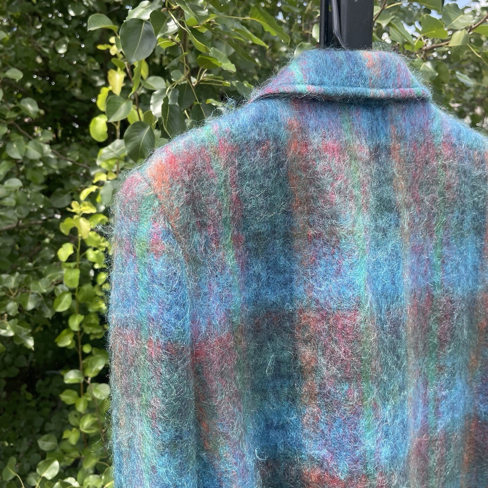 Vintage 70s 80s RIEL Coat Company Blue Rainbow Mohair Long Jacket Union made