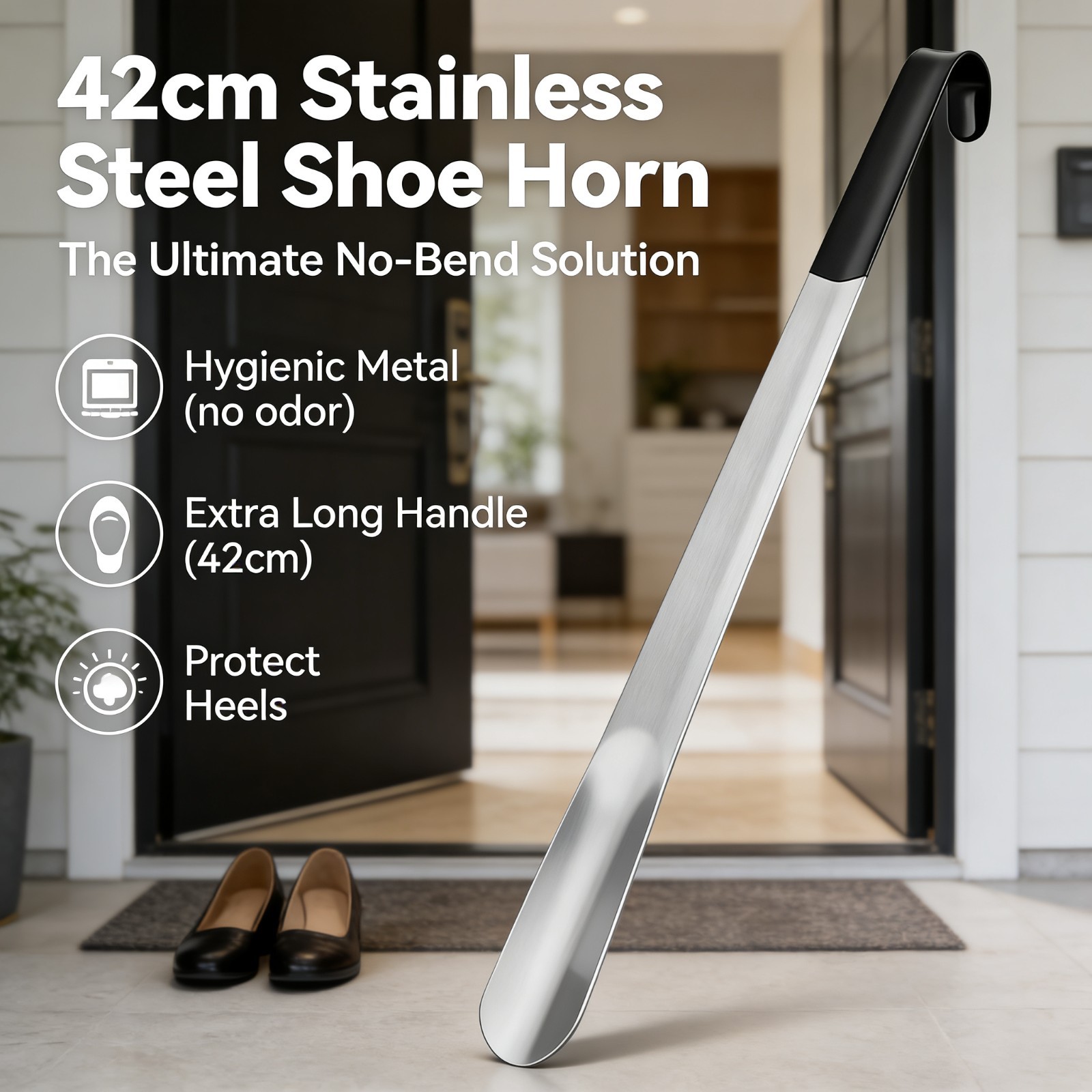 Long Handle Shoe Horn Stainless Steel Metal Shoe Helper Shoes Remover Shoehorn