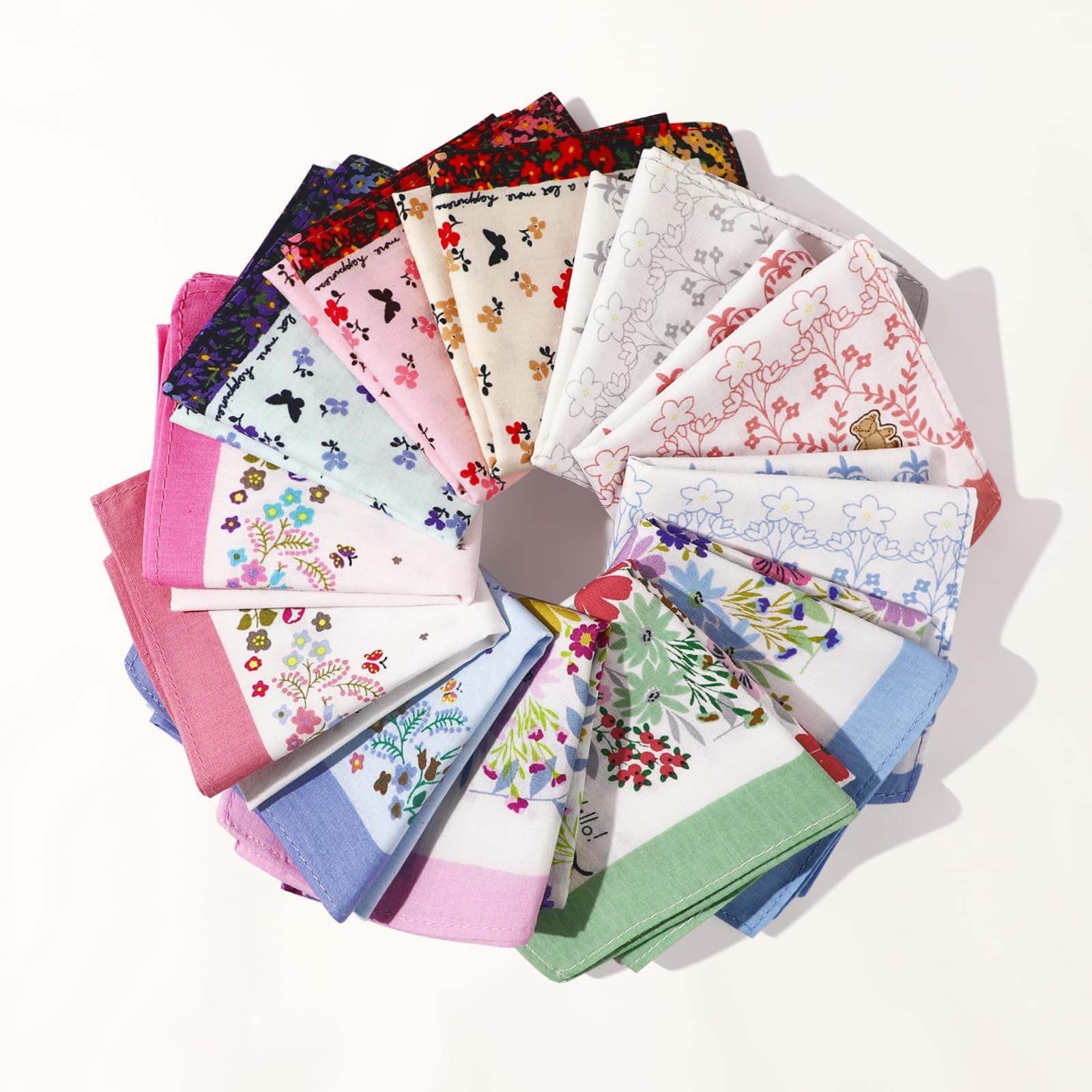 Floral Vintage Cotton Handkerchiefs for Women – Soft Colorful Assorted Bulk Pack
