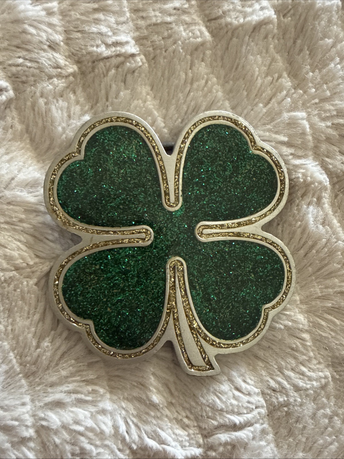 Great American Products 2001 Pewter Four Leaf Clover Belt Buckle Green Glitter