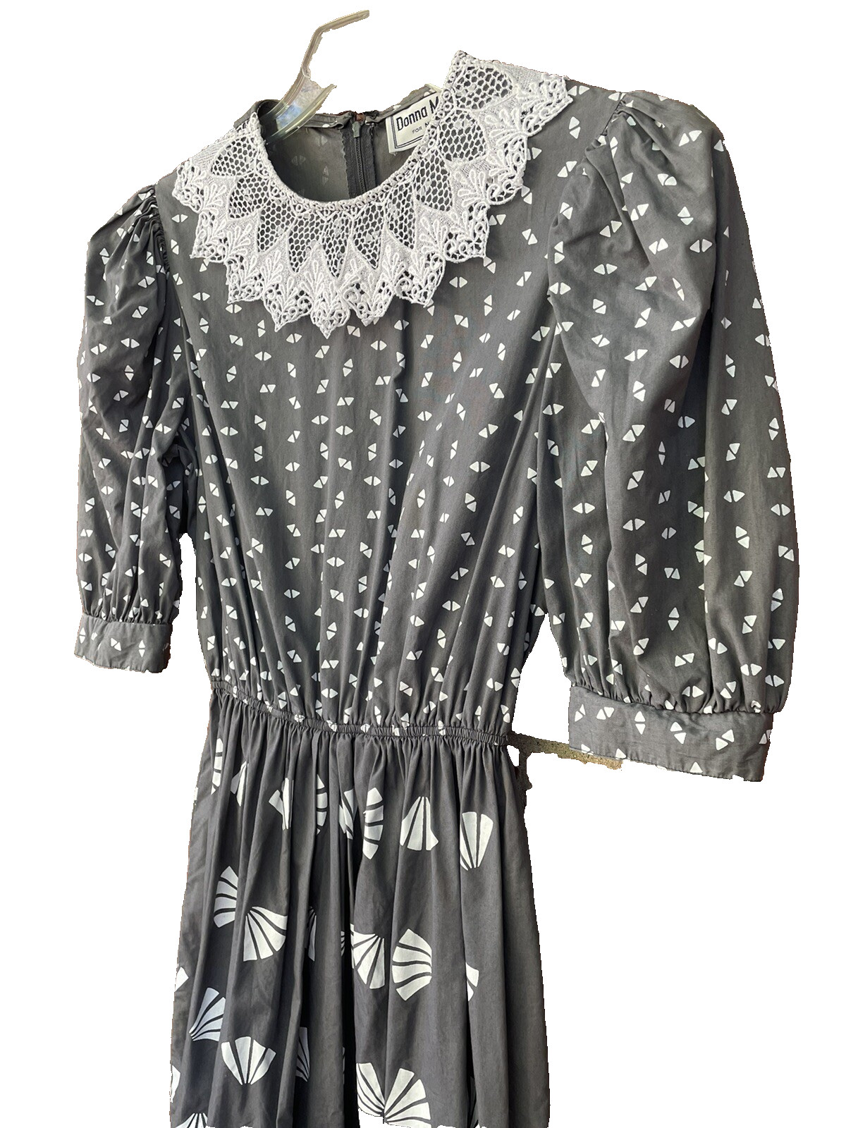 VTG 80s Fit and Flare Lace Doily Hippie Cottagecore Puff Sleeve Midi Dress sm/md