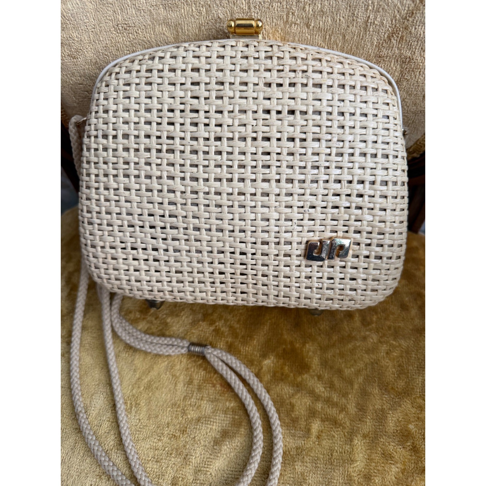 Vintage Pier Giorgio Italy Woven Box PurseIvory RattanLook CrossbodyMade inItaly