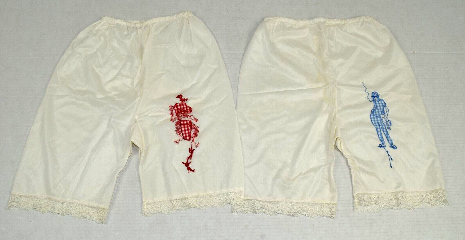 Vintage Bloomers 2 Set Size XS 60s Silky Ivory Slip Short Mod Gingham Characters
