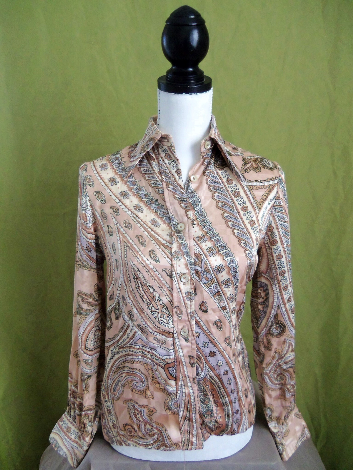60s/70s Howard Wolf romantic paisley print synthetic blouse. Sz 5.