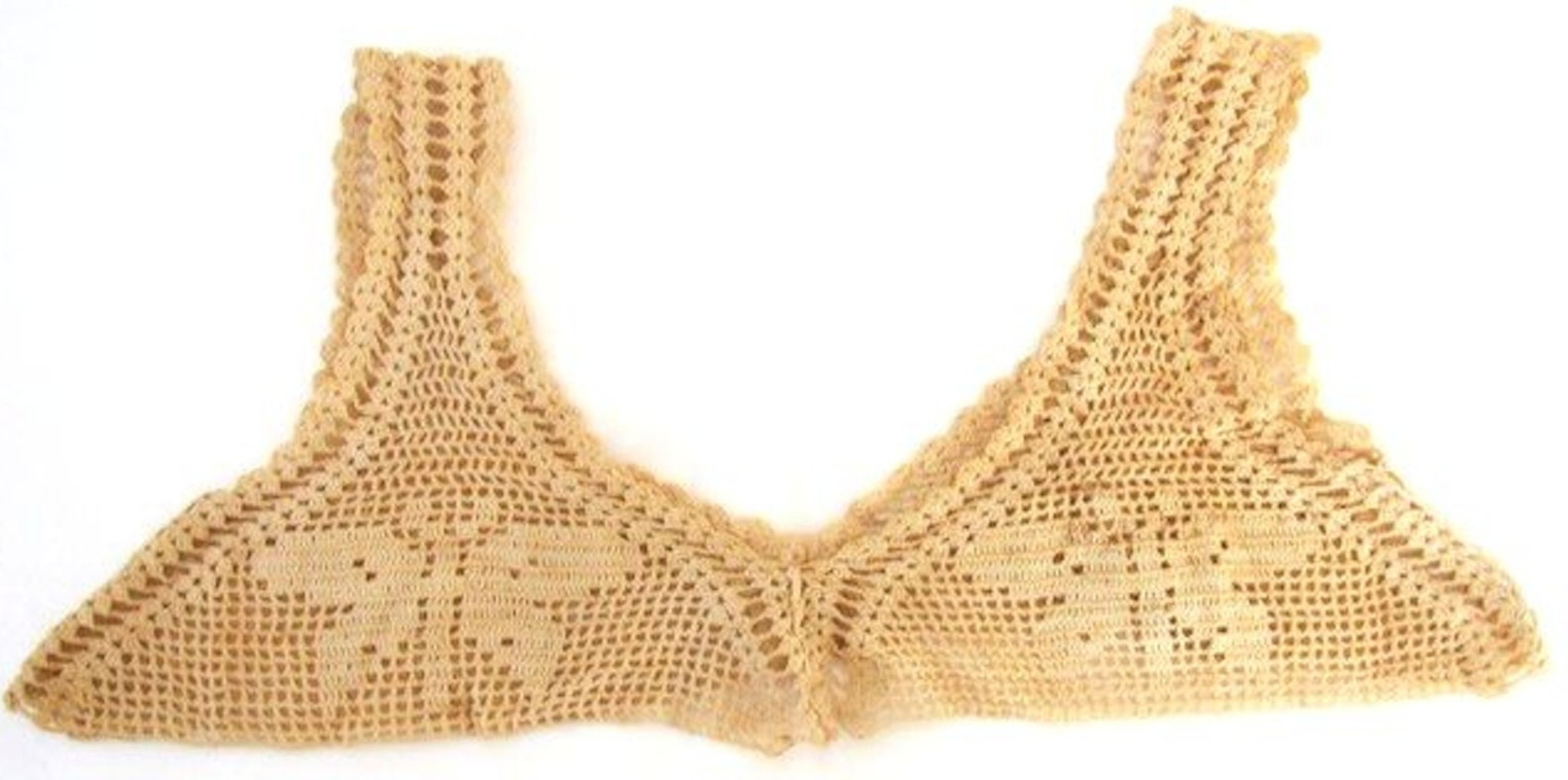Rare Victorian Filet Crochet Bra Top Butterfly Motif