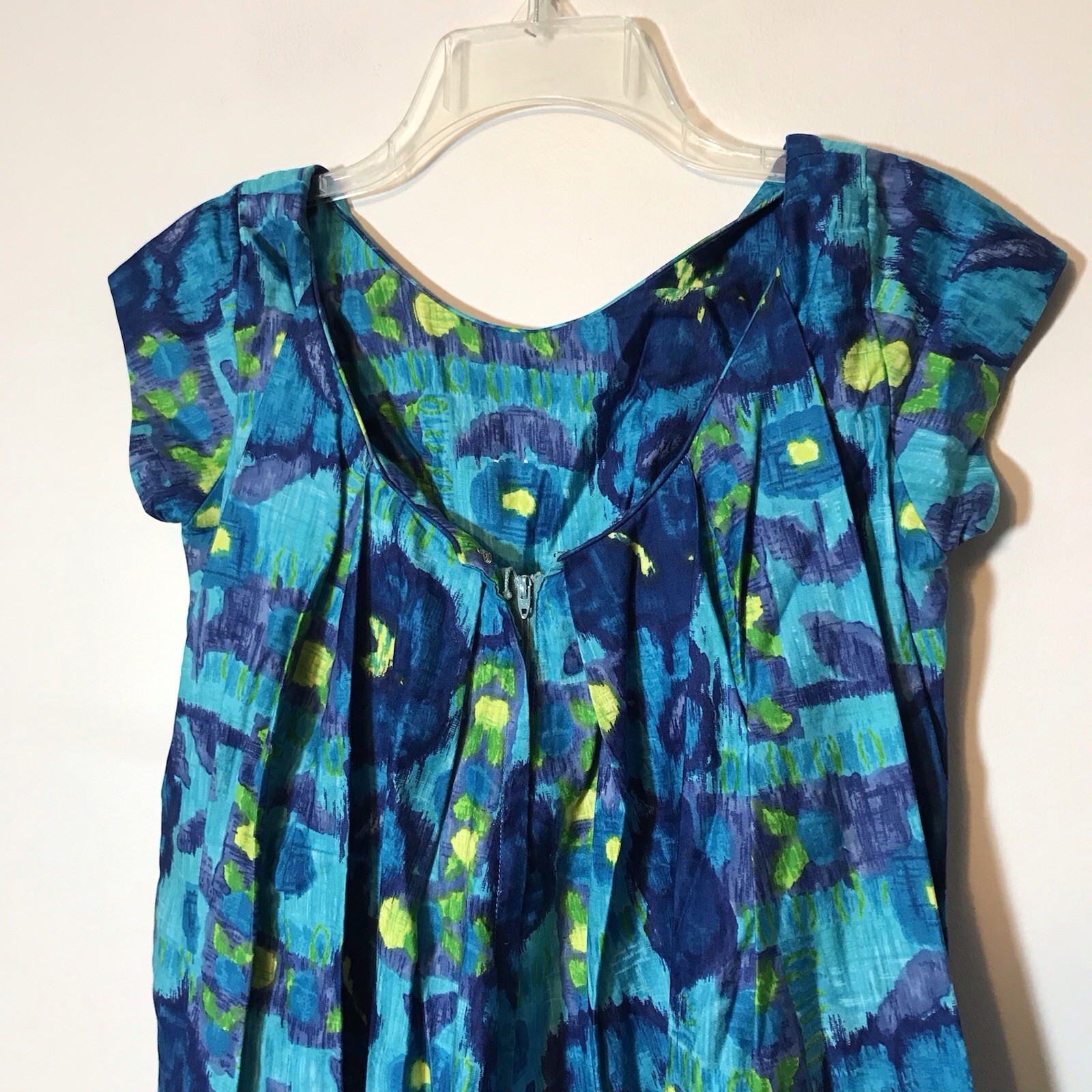 Vintage 1960s Waikiki Hawaiian Floral Psychedelic Watercolor Maxi Dress 70s M/L
