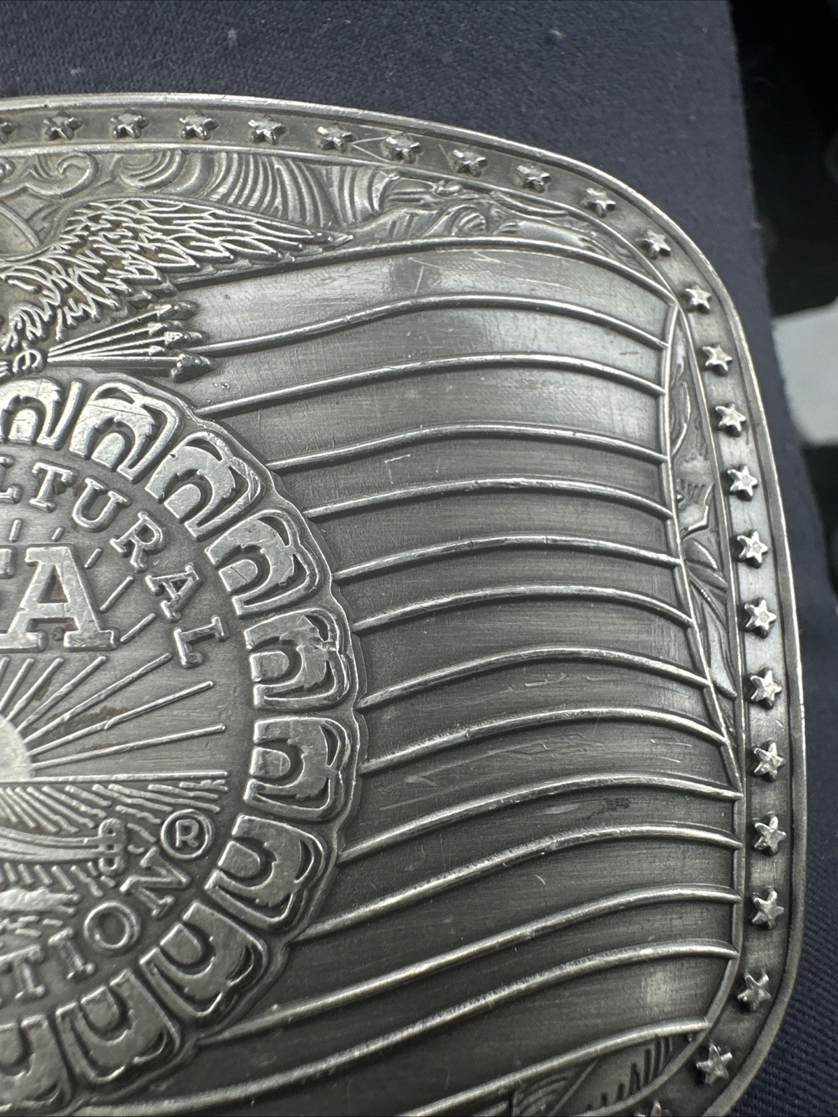 Vintage FFA Agricultural Education Belt Buckle American Flag Pewter Owl Eagle