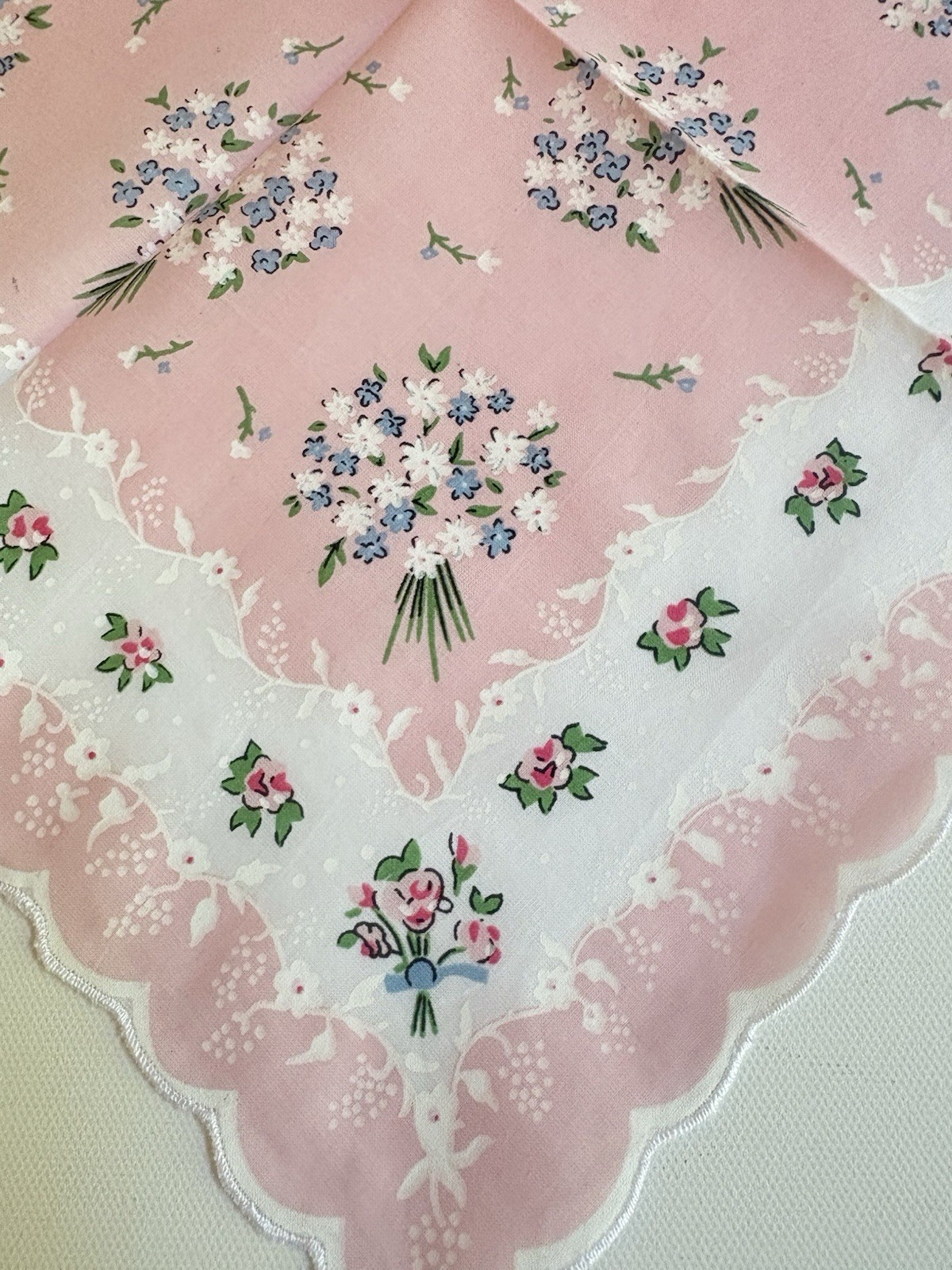 Lovely New LuRay Pastel Pink Handkerchief Hankie With Scalloped Border