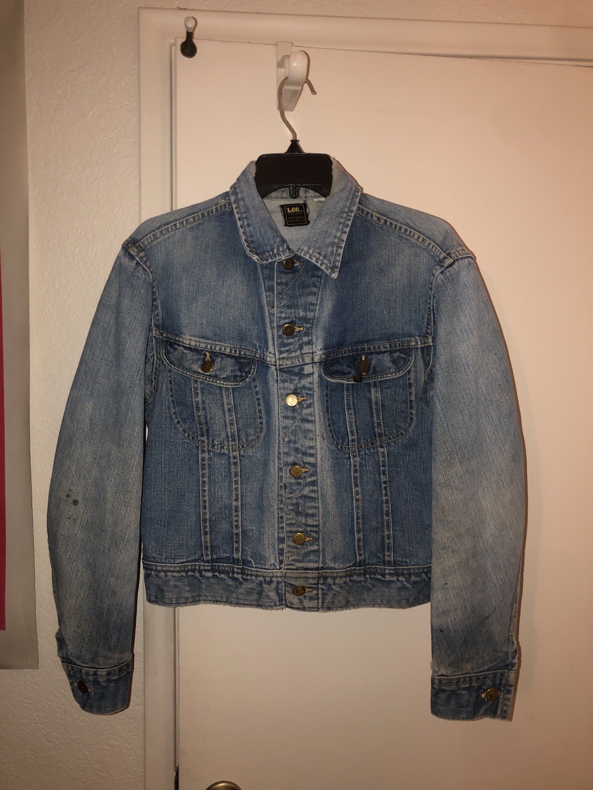 Vintage 60s 70s Lee 101-J Sanforized Denim Jean Jacket Union Made USA Mens 21×22