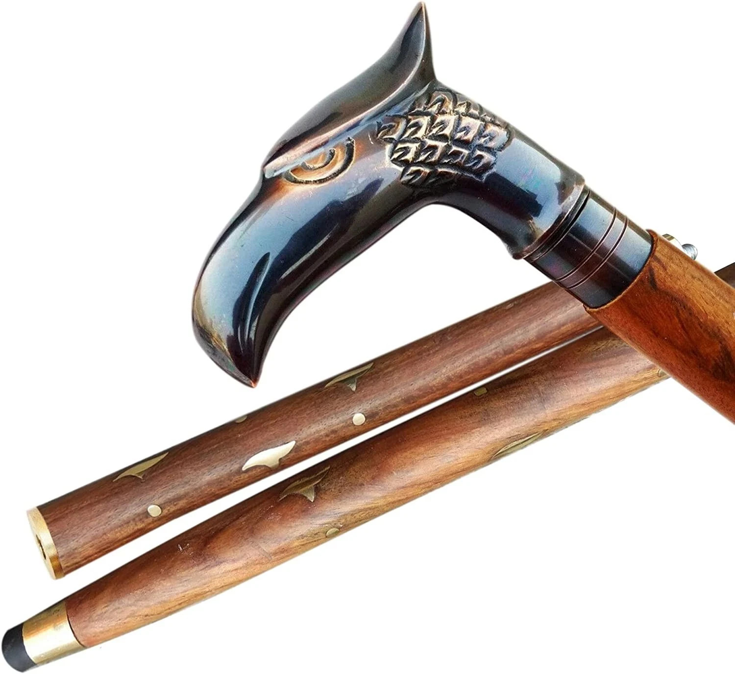 Antique Brass Eagle Handle Wooden Walking Stick Cane Vintage Handmade Gift Women