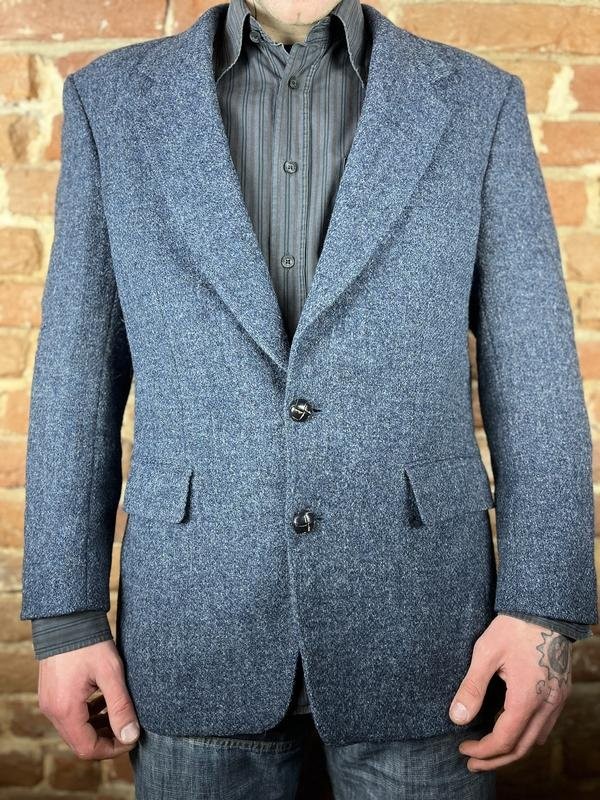 Men Harris Tweed Blazer Navy Wool 40 /L / 48