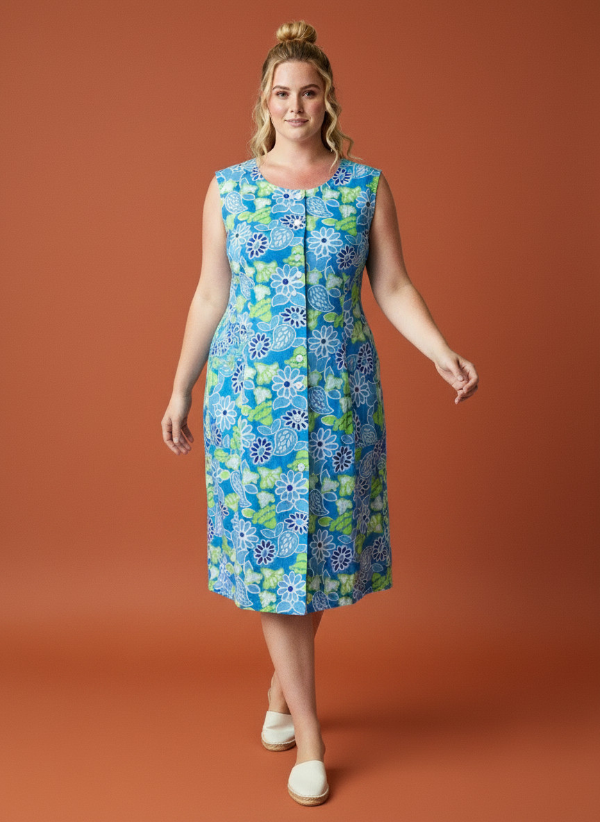 Vintage Original 50s SIZE 2XL Dress Unworn Cotton shift button through MINT