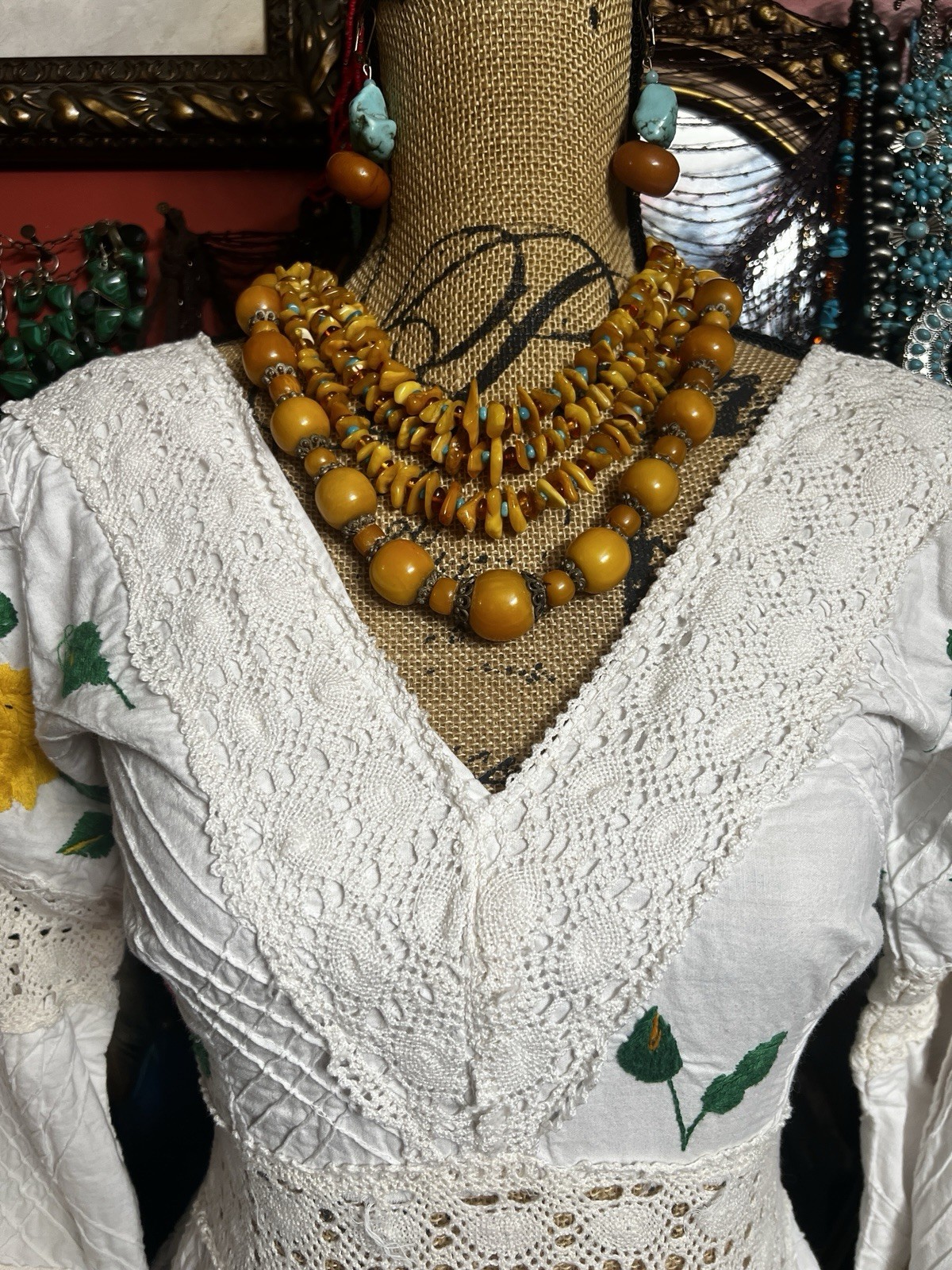 Stunning Oaxaca Mexican Pentuck White Multi Color Embroidery Crochet Dress XS/S