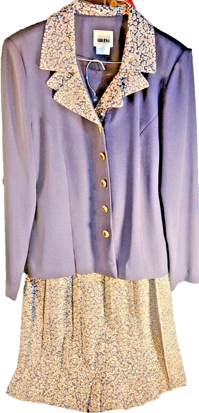 Vintage Leslie Fay Dresses Collection Navy Blue Two Piece Dress Skirt Jacket Set