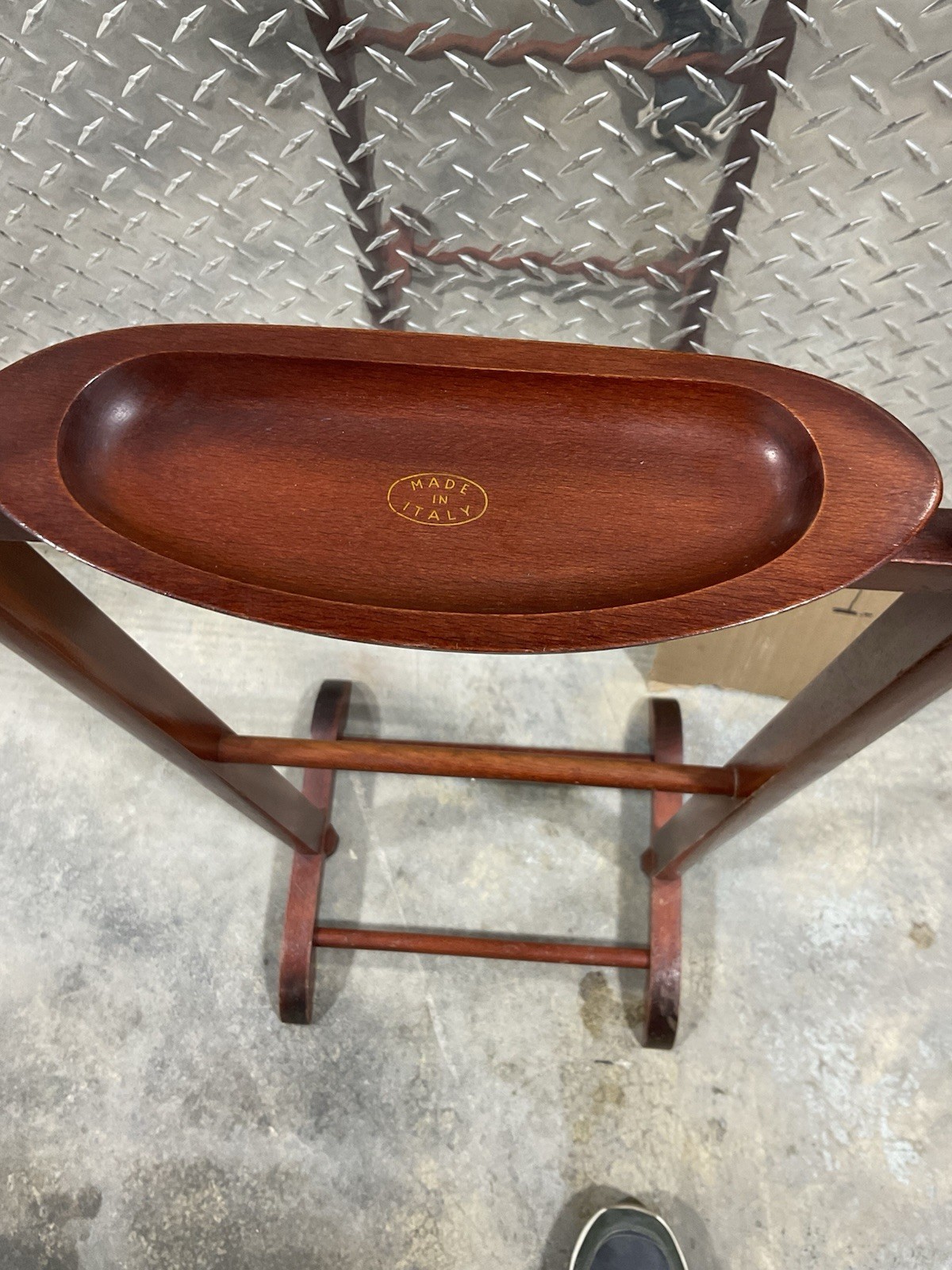 VINTAGE Italy Wood Valet Butler Stand w/ Cufflink Tray
