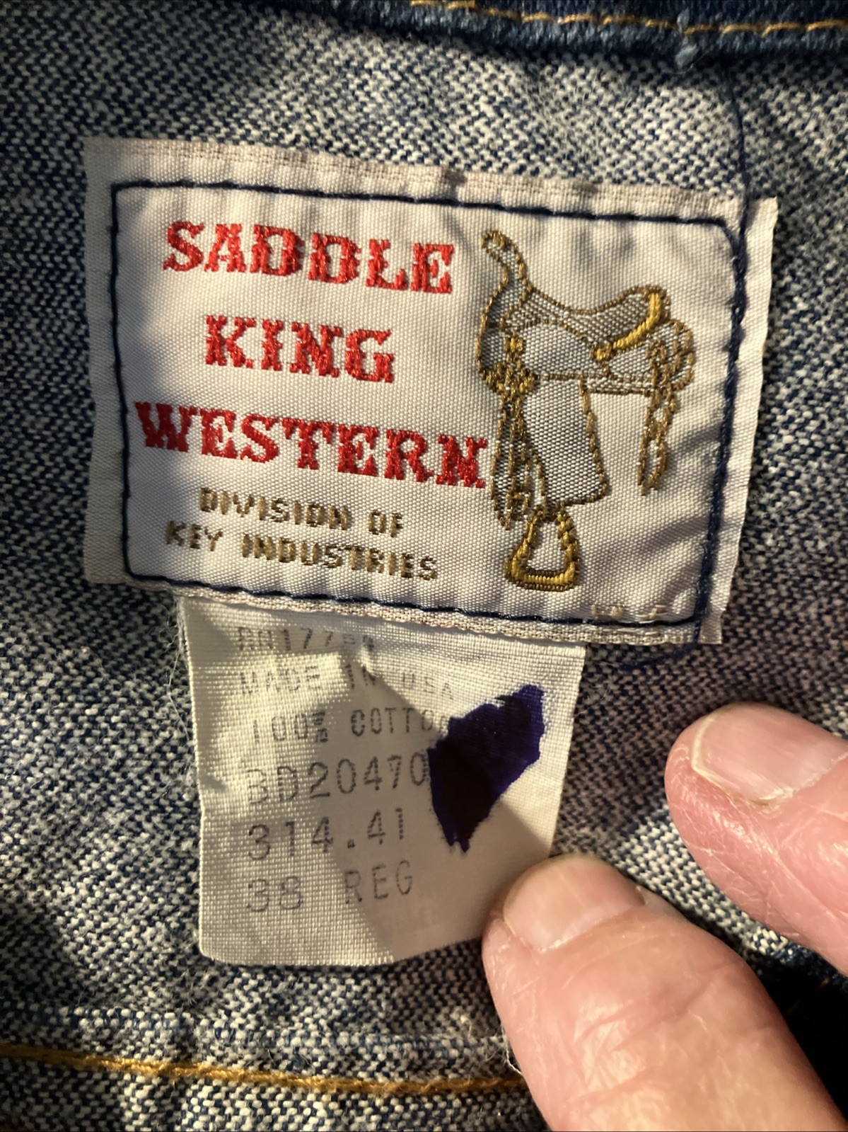 VTG Saddle King Western Denim Trucker Jacket Adult 38 Regular Made In USA
