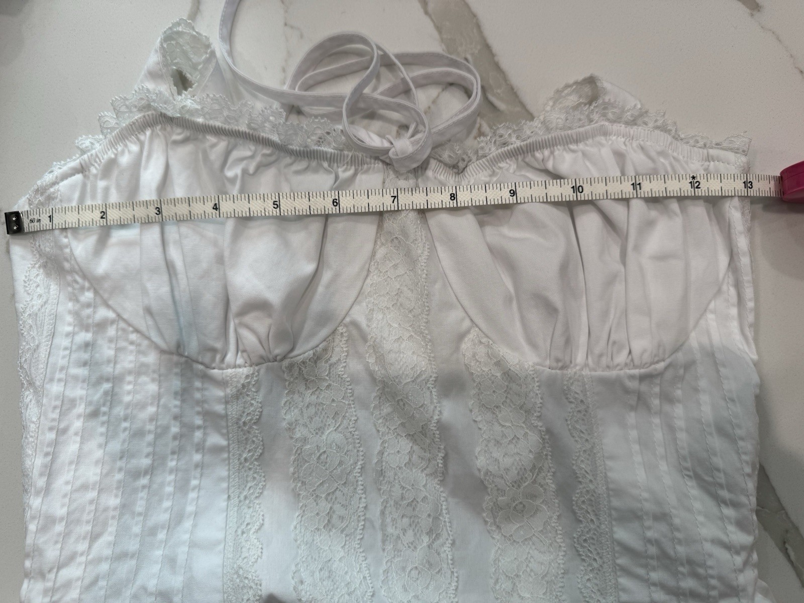 White lace corset style mini dress cottage core ￼