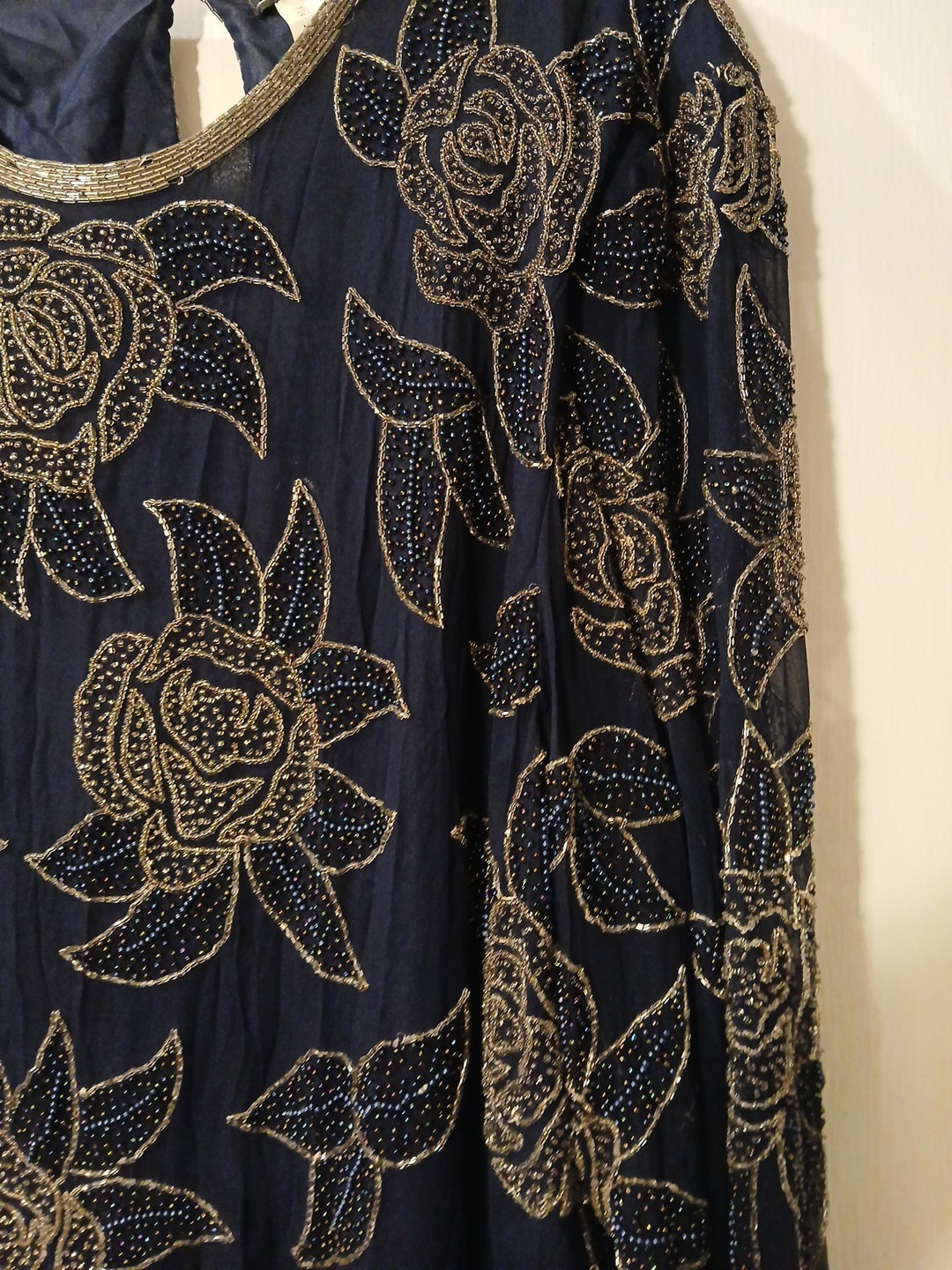 Vtg Creative Creation Royal Blue Padded Shoulders Sequin Beaded Dress 1X