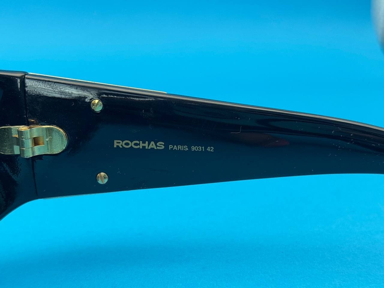 Vintage Rochas Paris 9031 42 Sunglasses Black Blue Lenses Made In France Rare