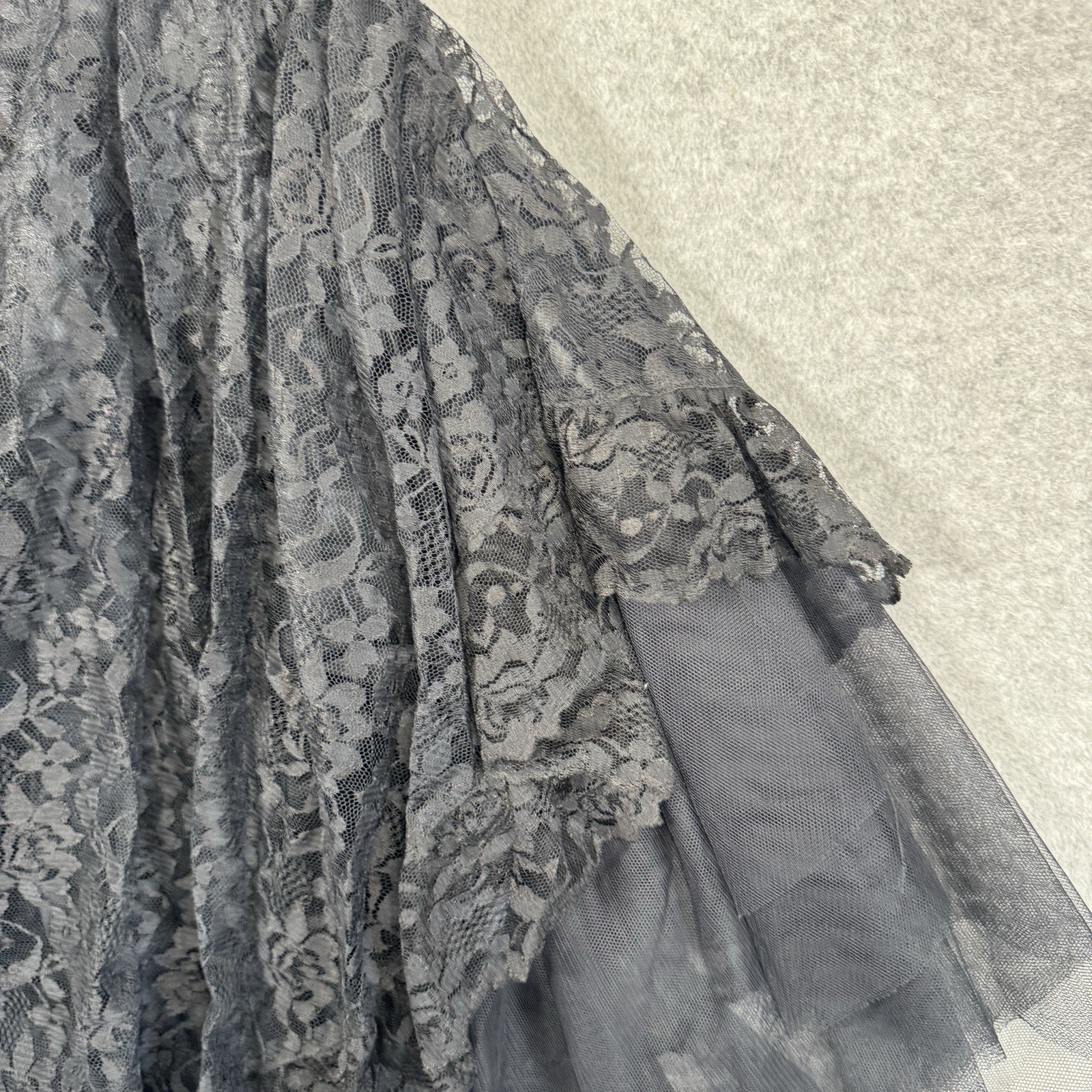 VTG New Leaf California by Samir Black Lace Tulle Tiered Dress Size 5/6 80s Rare
