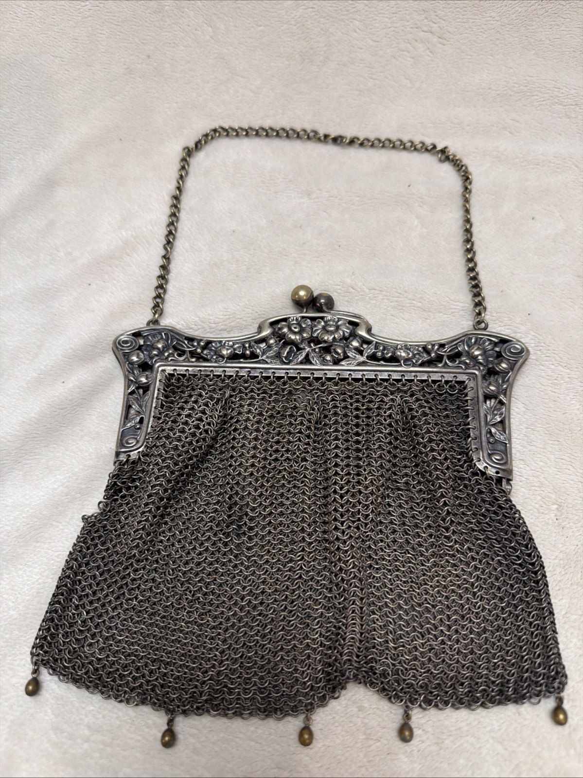 Antique B.M.Co German Silver Mesh Chainmail Art Nouveau Evening Purse 283g