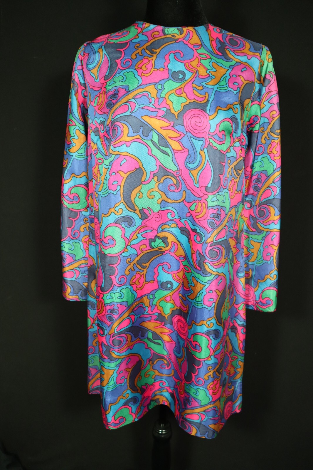 Rare Vintage 1970’s French Mod Vivid Print Silky Rayon Dress Size 8