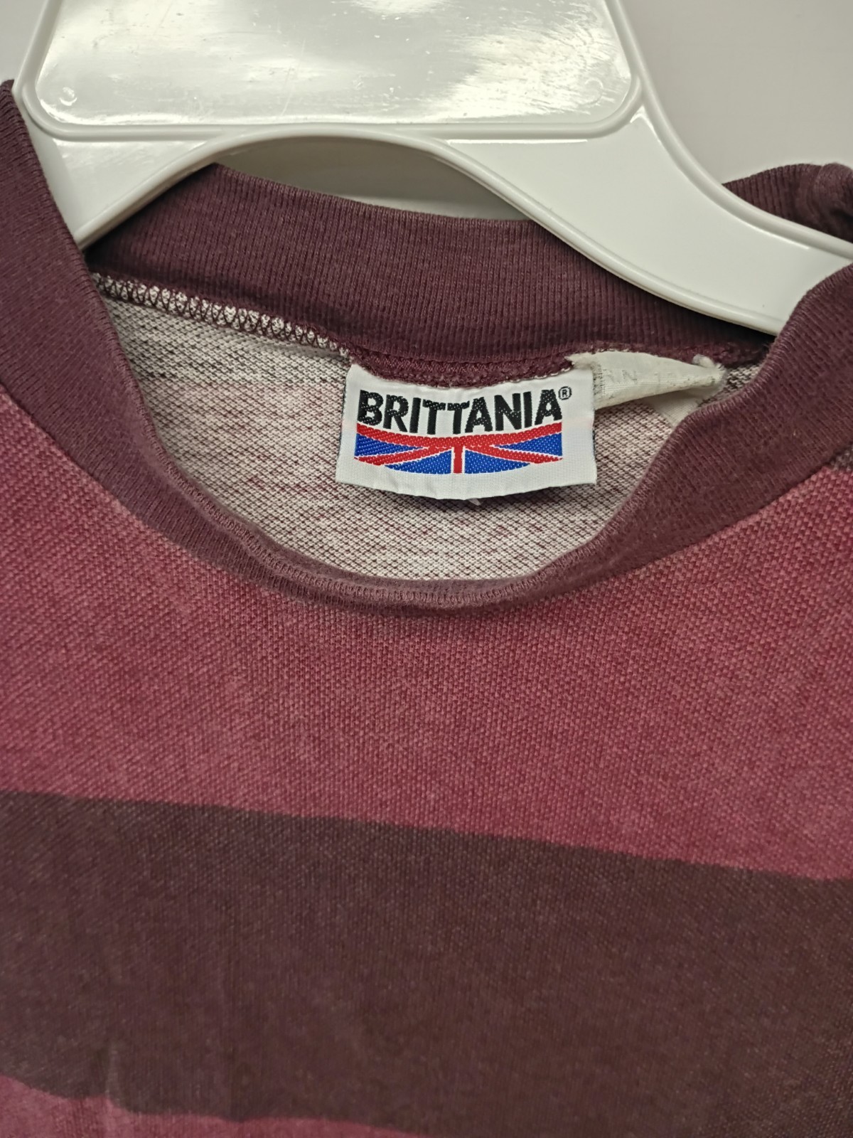 Britannia VTG Men’s XL Burgundy/Brown Striped Pocket Crew Neck T-Shirt