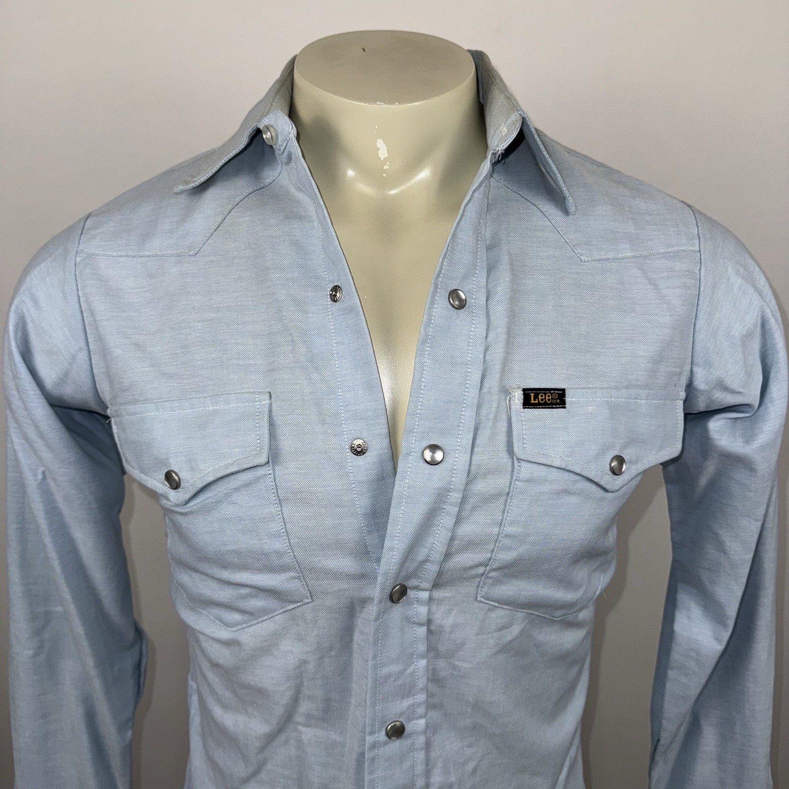 Vtg 70s Lee Pearl Snap Shirt Mens Oxford Western Cowboy Rockabilly USA 14.5 33