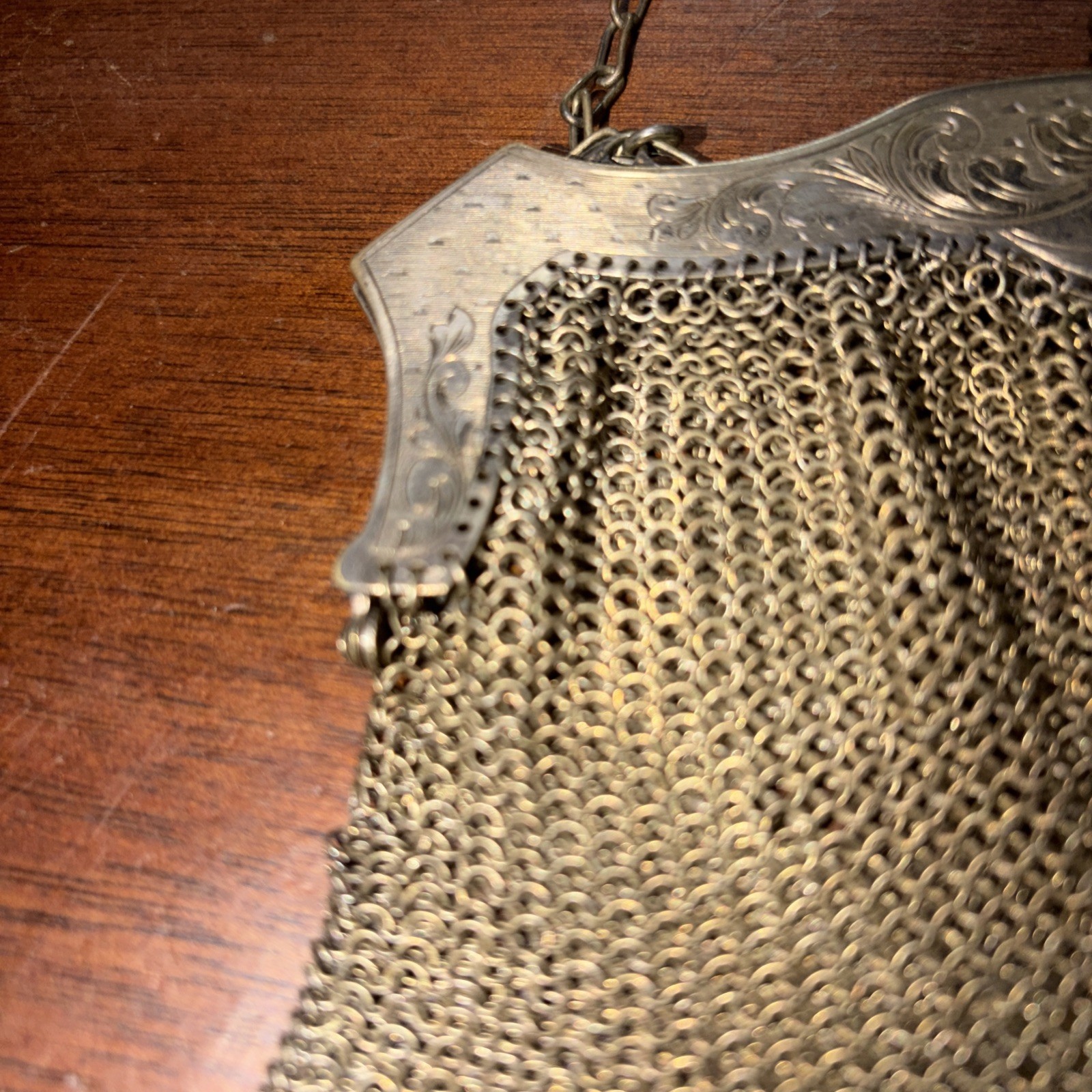 Antique Art Nouveau German Silver Mesh Chain Link Mail Purse Clutch Evening Bag