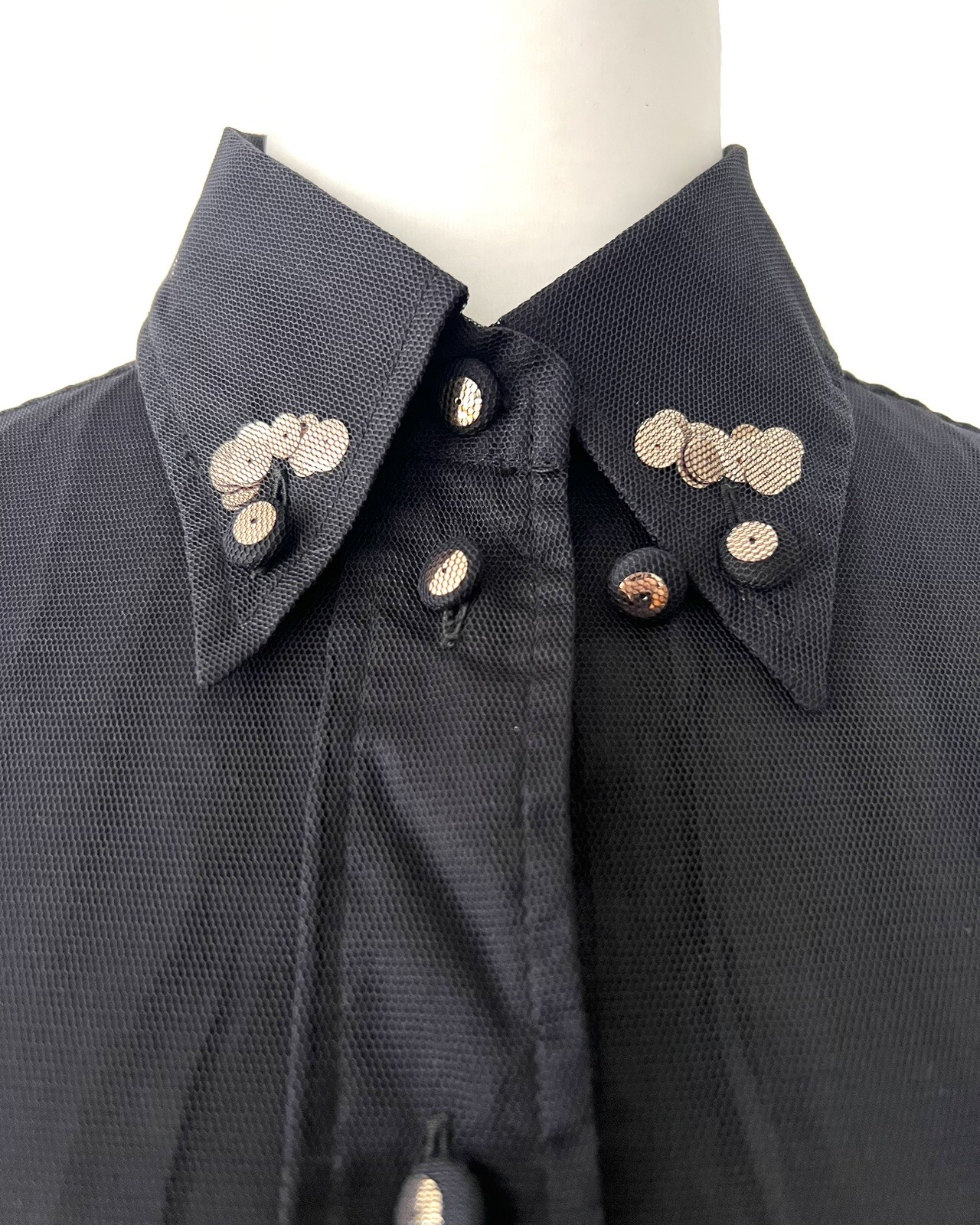 VINTAGE 90’s Moschino Cheap and Chic Free Floating Sequins under Mesh blouse