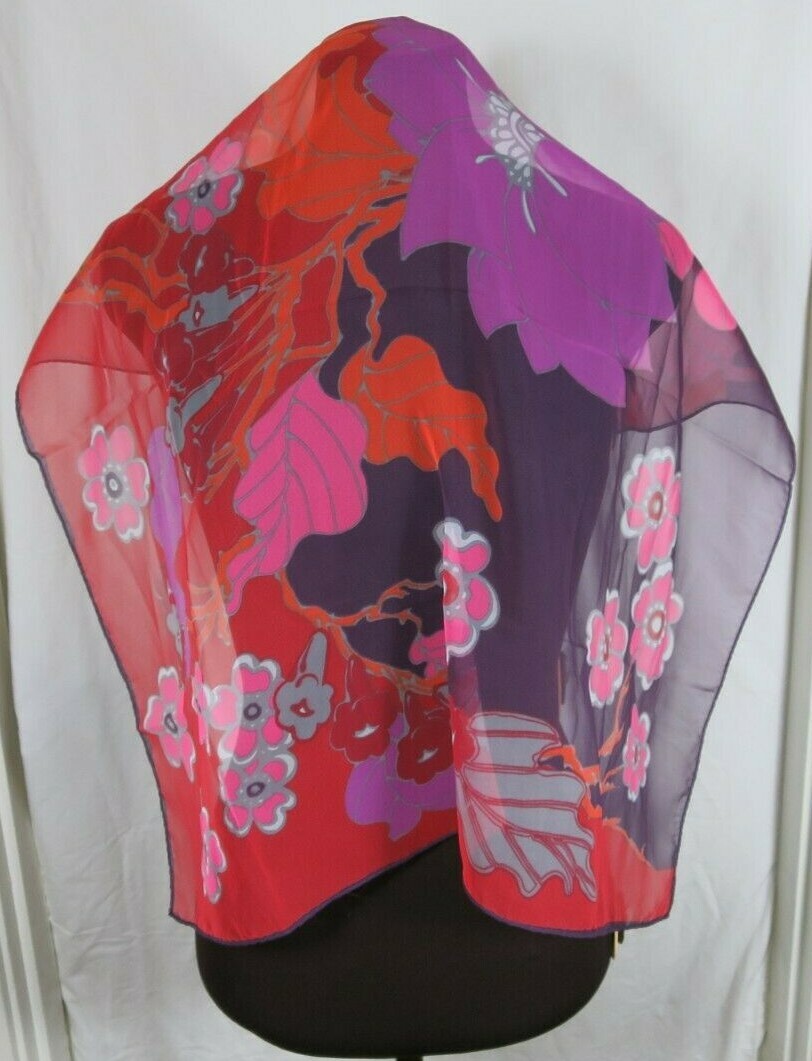 Vtg Synthetic Multicolor Square Scarves Blue Yellow Red Pink Floral Dandelion 3