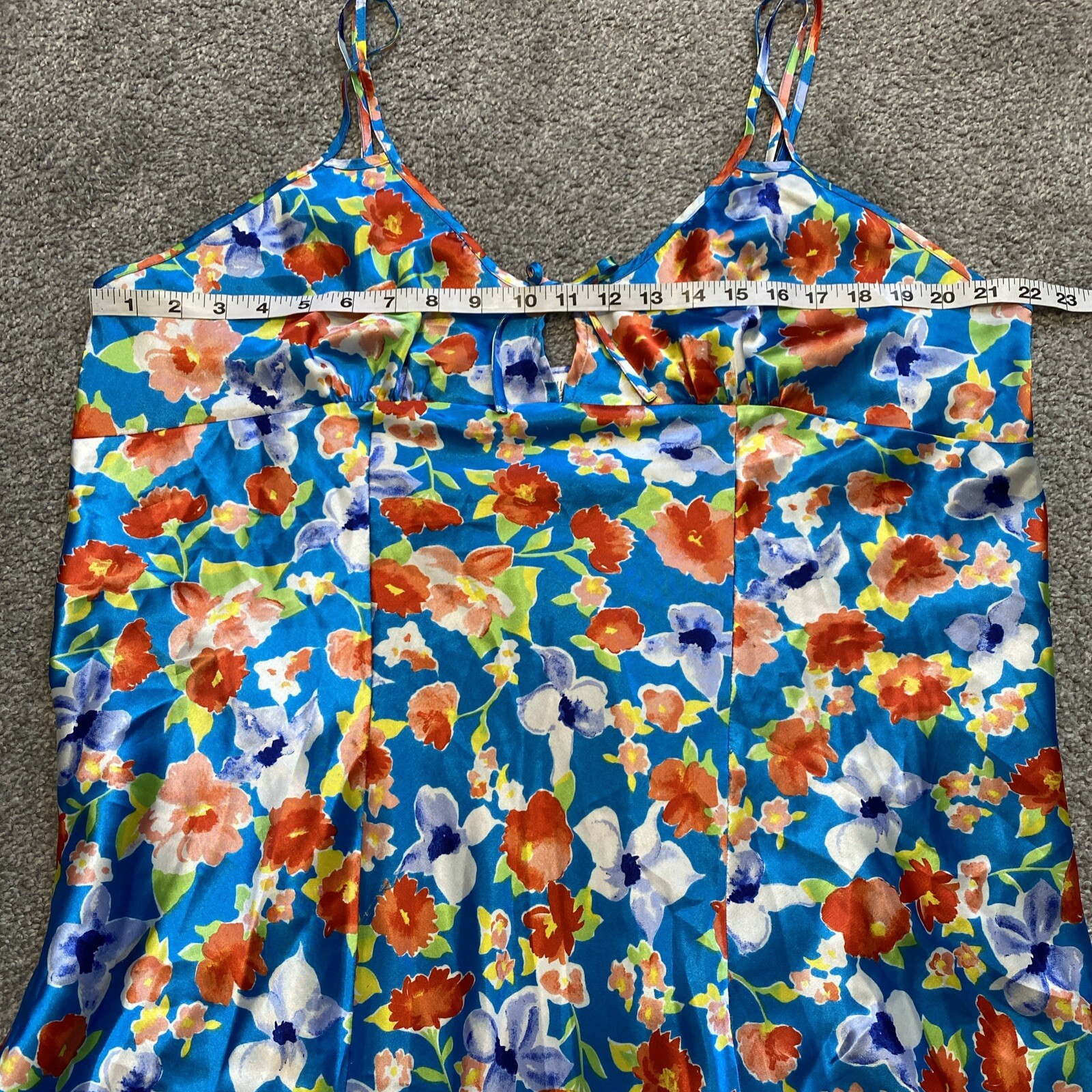 Vtg Gilligan O’Malley Sz XXL Satin Slip Dress Multicolor Floral Bias Opaque Gown