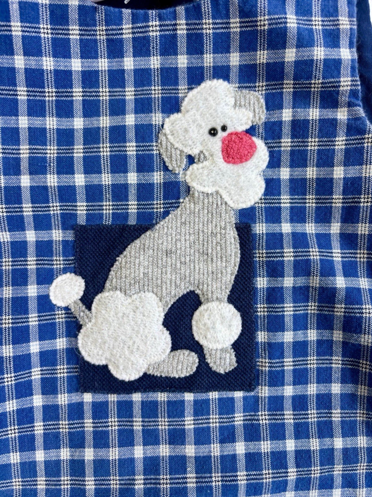 VTG CHOCOLATE SOUP Blue & White Jumper Dress 4T White And Gray Poodle RARE