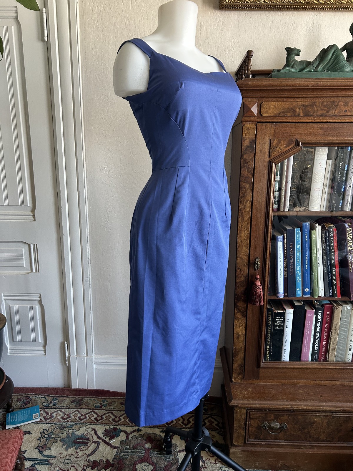 Vintage 1950s Bombshell Dress Blue Wiggle Cocktail Pinup Vixen 34-26-36