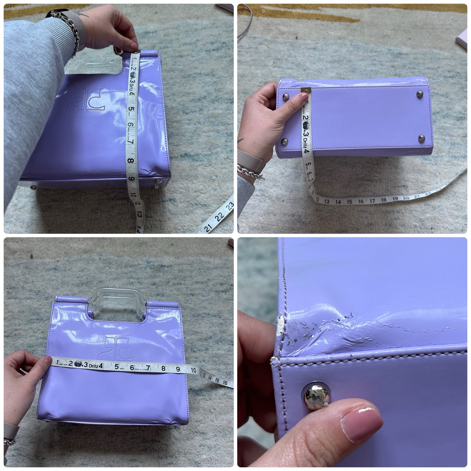 Rare Vintage Courreges Acrylic Clear Top Handle Periwinkle Purple Purse Logo