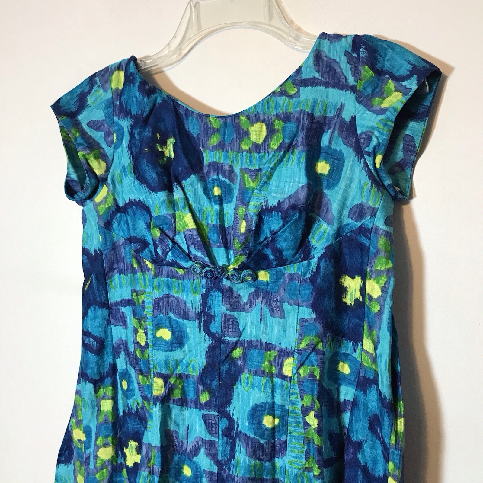 Vintage 1960s Waikiki Hawaiian Floral Psychedelic Watercolor Maxi Dress 70s M/L