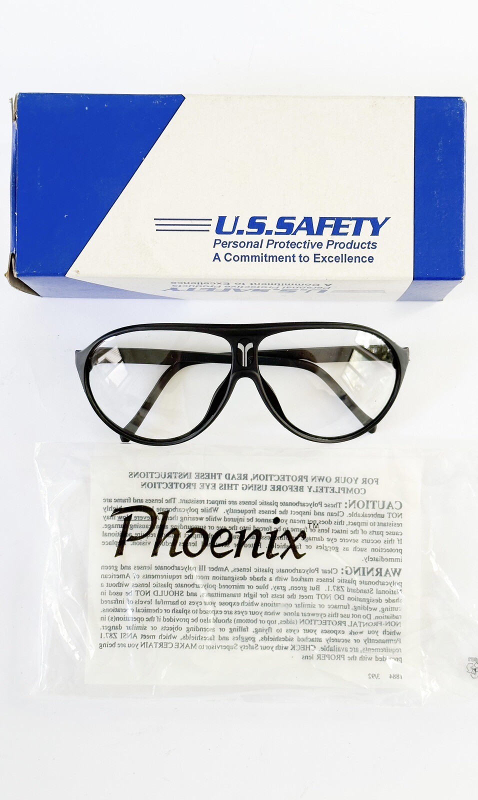 NOS Vintage US Safety ANSI Z87 135mm Phoenix Safety Glasses 1989 Aviator