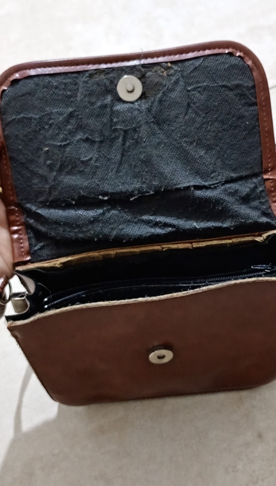 Vintage Women’s Brown Leather Crossbody Bag with Oriental Pattern Flap