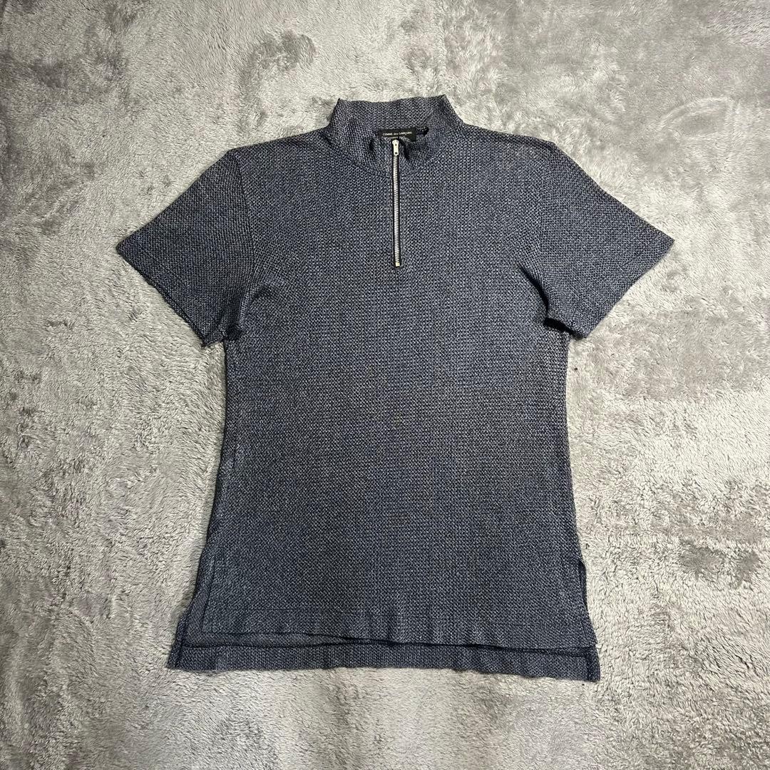 80s Vintage Mesh Half Zip Polo Shirt Blue Silver