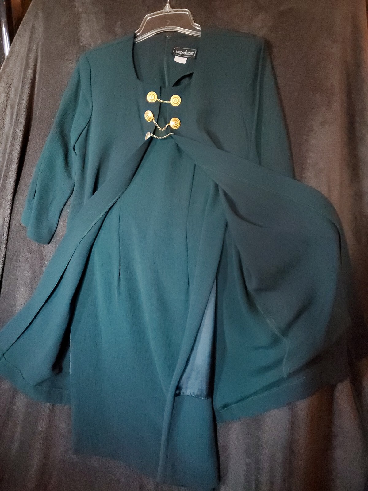 Vintage 90-80’s Impulsive Women 6P Dress Acetate Rayon 3/4 Sleeve Green USA Made