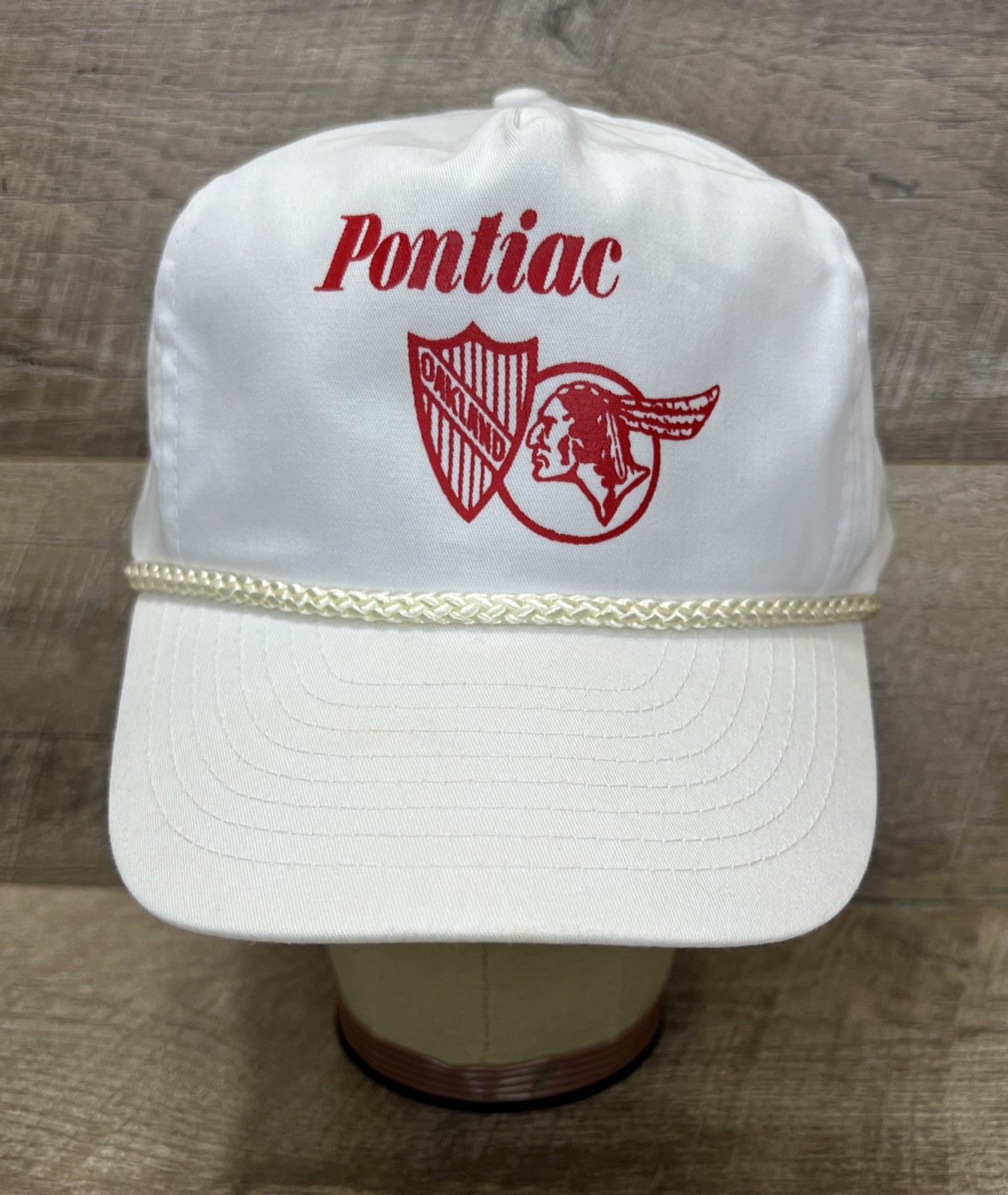 Vintage Pontiac Motorsports Oakland Snapback Rope Hat Cap White/Red Nissun Cap