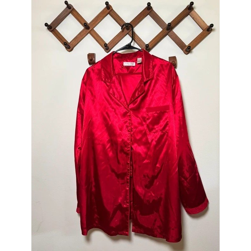 Vintage Quiet Luxury Valerie Stevens Red Satin Sleep Set Plus Size 3X Pajama