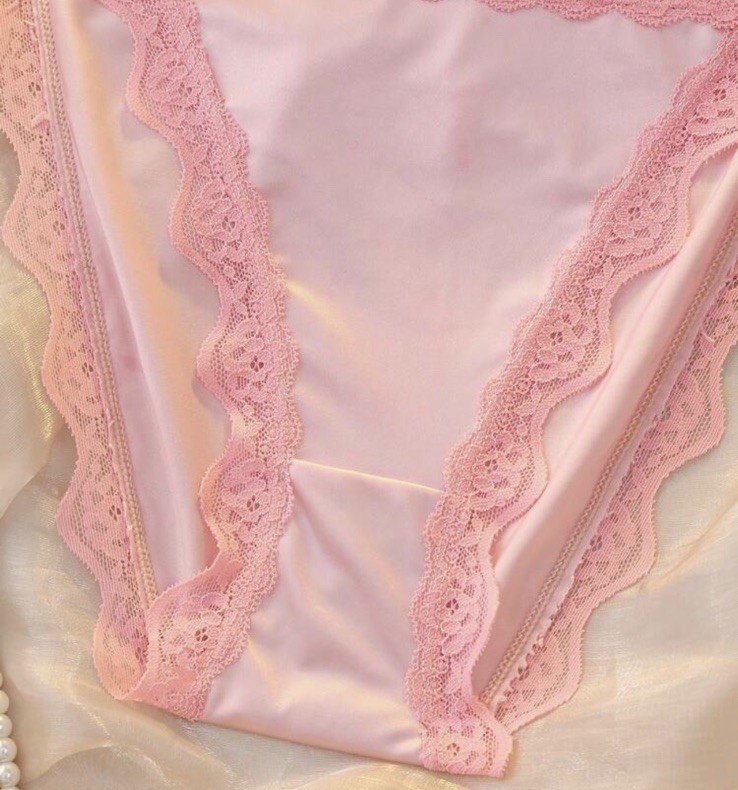 Glossy Pink 2nd Skin Satin & Lace Buttery Soft String Bikini Pantie XL NEW
