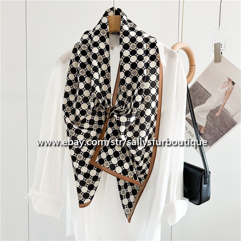 Sallys Boutique Mulberry Silk Crepe Shawl Dots Print Neckerchief Oblong Scarf