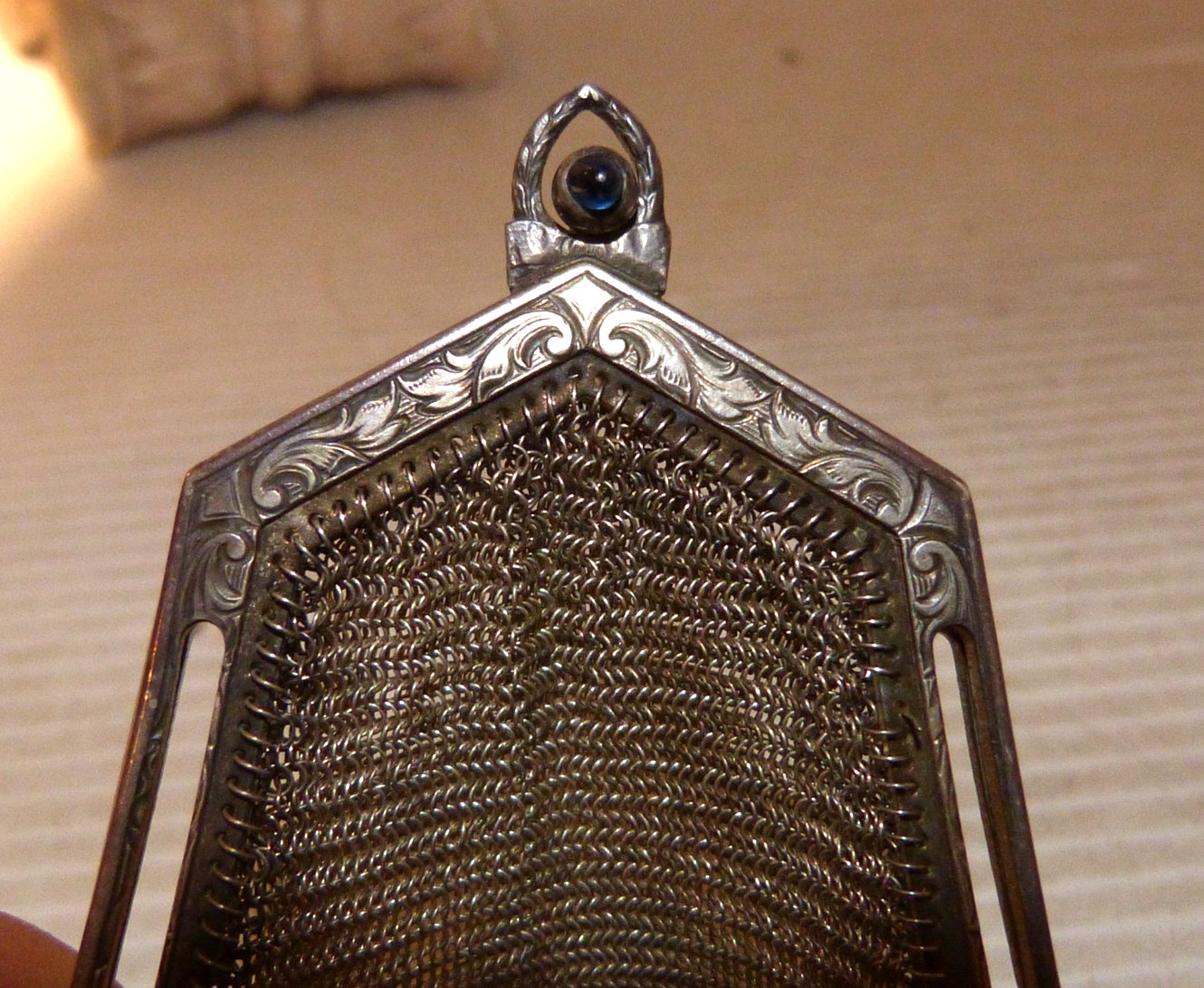 Vintage Whiting & Davis Art Deco Silver Mesh Purse Sapphire Clasp Estate Find !