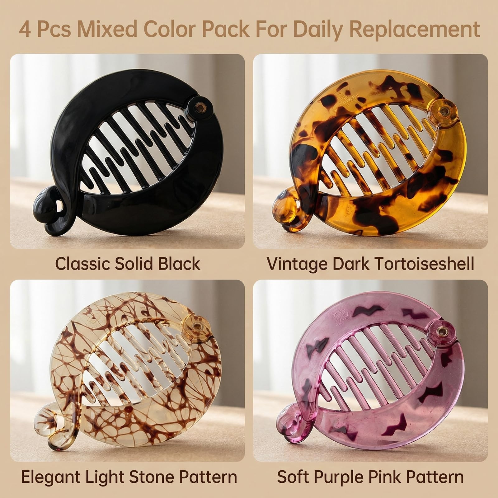 4 Pcs 2.5 Inch Banana Hair Clips, Classic Fishtail Clincher Assorted,Random